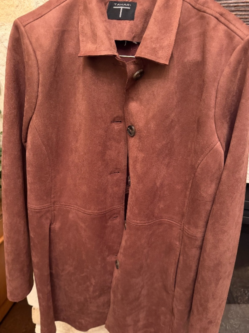 Tahari suede like rose colored jacket